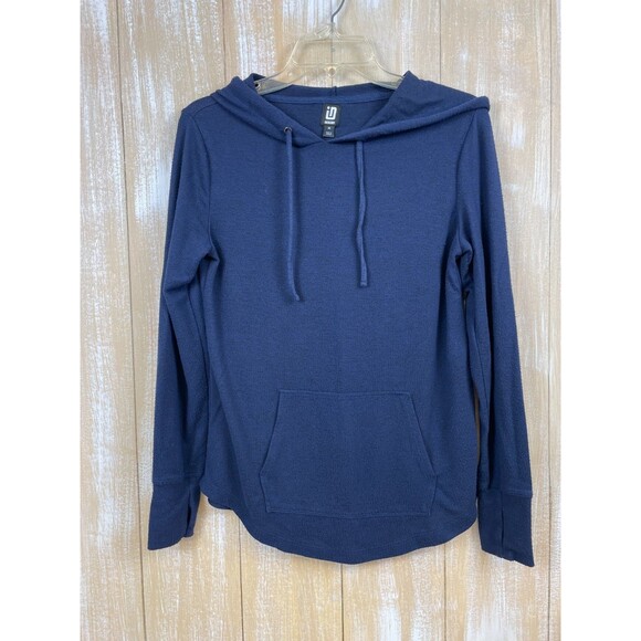 IDEOLOGY Active Women's Blue Heathered Cozy Knit Hoodie Size XS Thumb Holes - Picture 1 of 9